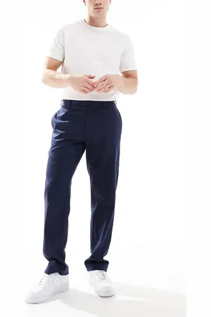 ASOS Smart straight leg linen blend trousers in