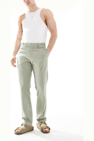 ASOS Smart slim fit linen blend trousers in sage