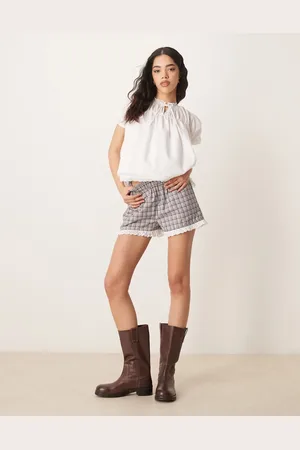 ASOS Lace trim shorts in brown check