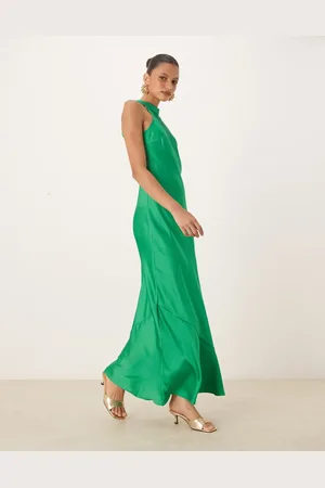 VILA Sleek satin halter maxi dress in bright