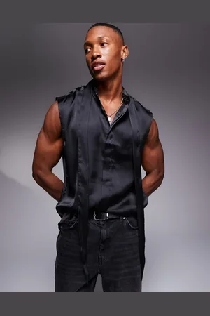 ASOS Sleeveless satin regular shirt with tie neck in