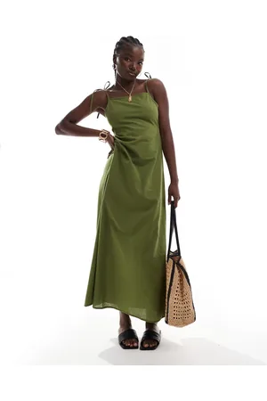 Esmée Esmee Exclusive tie back maxi beach dress in olive