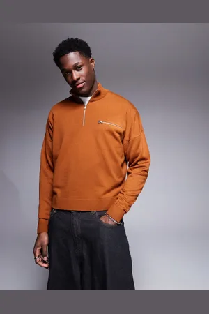 ASOS Oversized boxy half zip funnel neck knitted jumper with front pocket in