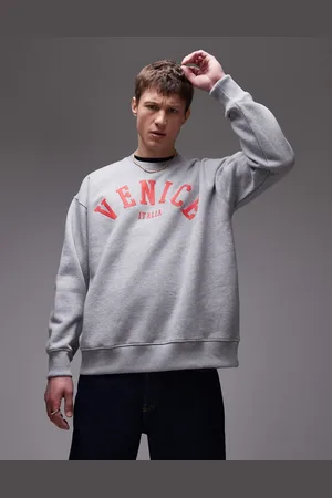 Topman Oversized fit sweatshirt with Venice textured print in marl