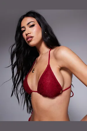 Candypants Lace triangle bikini top in cherry