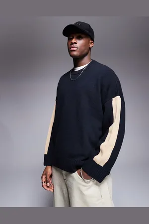 ASOS Super oversized crew neck knitted jumper with arm stripe detailing in