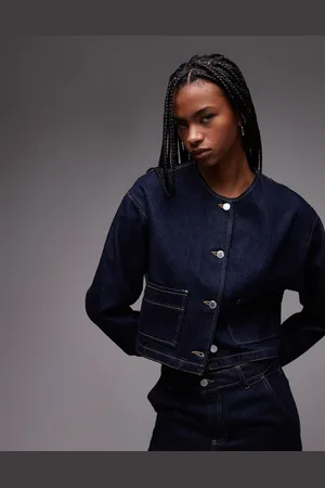 MANGO Contrast stich denim jacket in indigo