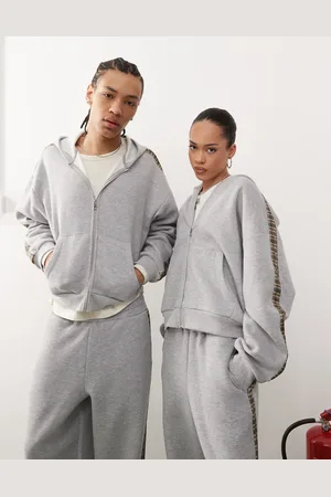 Reclaimed Unisex check side stripe hoodie in marl