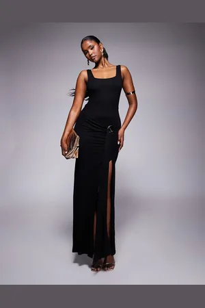 ASOS Square neck maxi dress with hardware trim and tie waist detail in