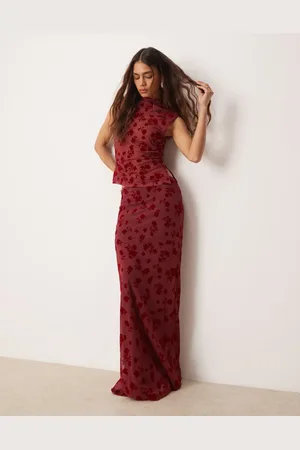ASOS Flocked mesh low rise co ord maxi skirt in