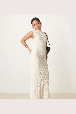 VILA Textured jersey maxi dress in cream