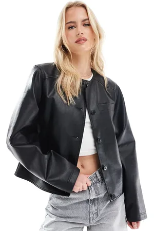 ASOS ASOS DESIGN Tall collarless clean leather look jacket in