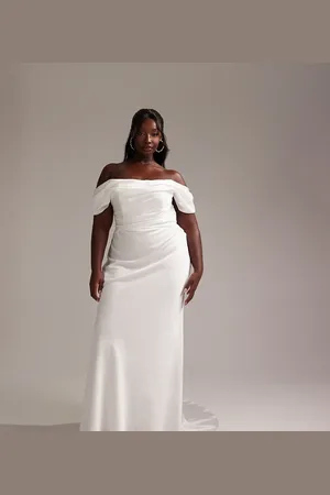 ASOS ASOS DESIGN Curve bardot draped satin maxi wedding dress in