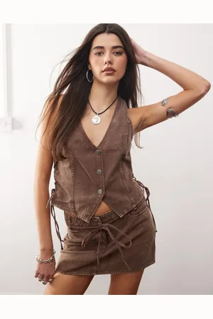 Monki Co-ord denim waistcoat in washed