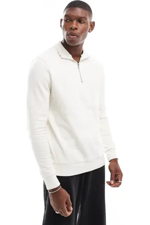 ASOS Essential sweatshirt with quarter zip in stone