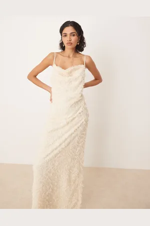 VILA Cowl neck textured cami maxi dress in cream