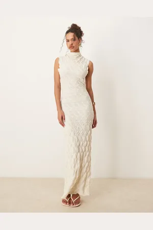 VILA Textured jersey maxi dress in cream