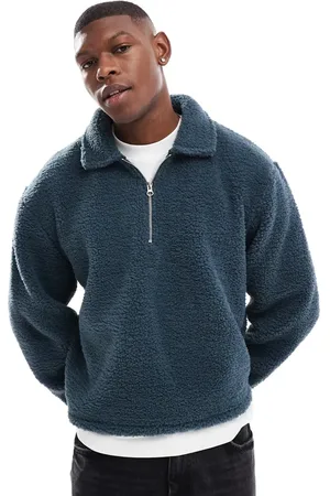ASOS Boxy oversized borg quarter zip in grey
