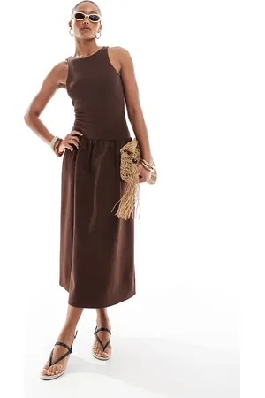 4th & Reckless Sleeveless racerneck drop waist midaxi dress in chocolate