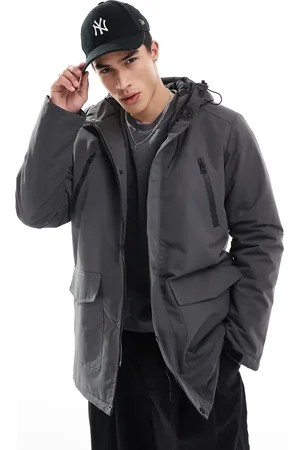 Brave Soul Parka jacket with hood and concealed zip in grey