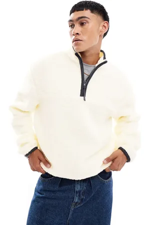ASOS Boxy oversized quarter zip borg sweatshirt in cream