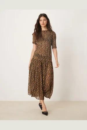 Never Fully Dressed Puff sleeve sheer drop hem maxi dress in leopard