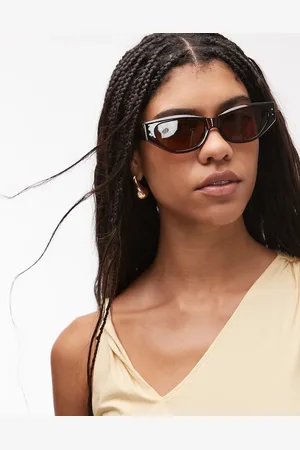 Topshop Bali narrow angular cat eye sunglasses in brown