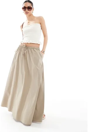 ASOS Cotton tie waist a line midi skirt in khaki