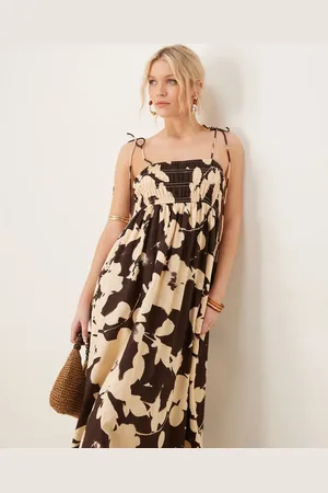 ASOS Shirred bust cotton sateen maxi dress in floral print