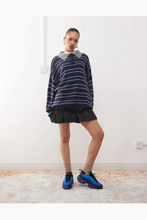 Lioness Knitted collar detail rugby jumper in stripe