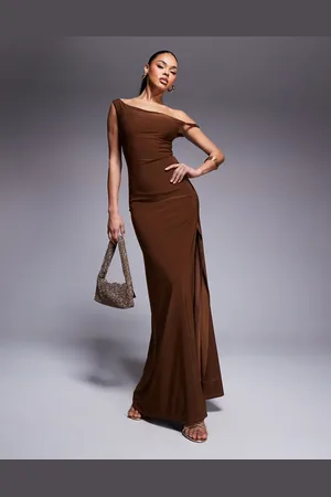 ASOS Twist shoulder with lace up back maxi dress in bronze