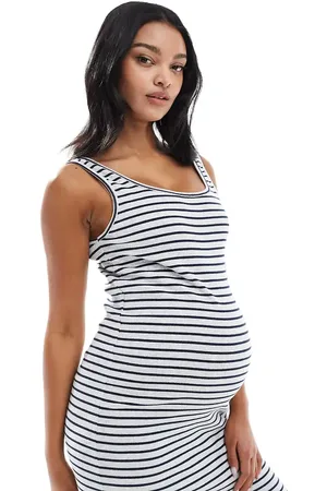 Mama;licious Mamalicious Maternity ribbed midi tank dress in and blue stripe
