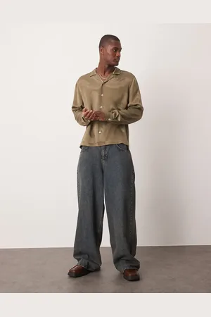 ASOS Relaxed boxy satin shirt in khaki
