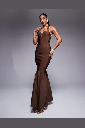 ASOS Co-ord bandage peplum maxi skirt in chocolate