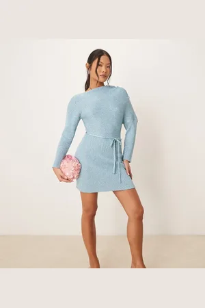 Never Fully Dressed Petite off shoulder knit mini dress in powder
