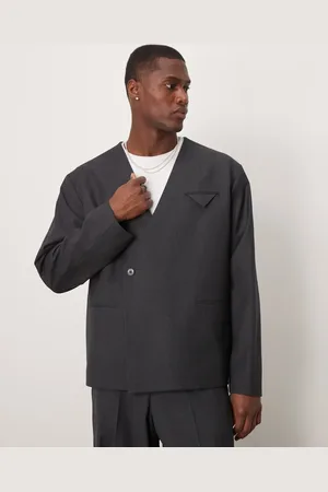 ASOS Boxy collarless double breasted suit jacket in charcoal