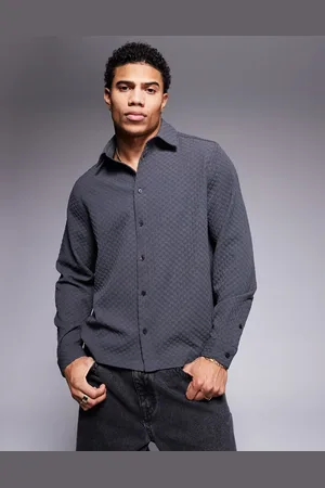 ASOS Boxy checked regular shirt in charcoal