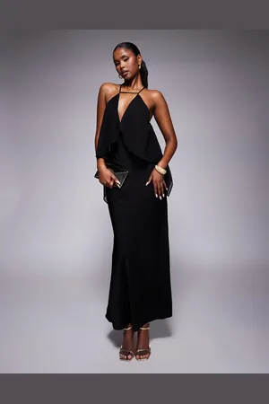 ASOS Drape bodice satin mix maxi dress with tie back in