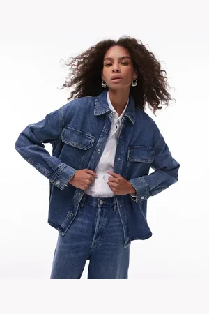 MANGO Oversized denim shirt co-ord in mid