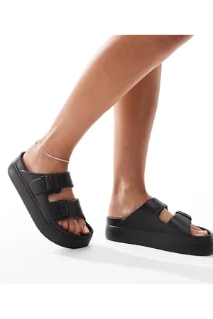 ASOS Freestyle flatform double buckle footbed sliders in