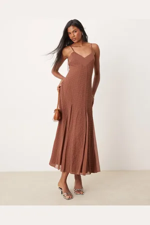 ASOS Seam detail cami midi dress with godets in textured chocolate