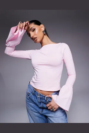 ASOS Flute sleeve poplin mix top in baby