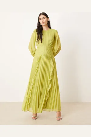 ASOS High neck ruched belt detail maxi dress in lime green
