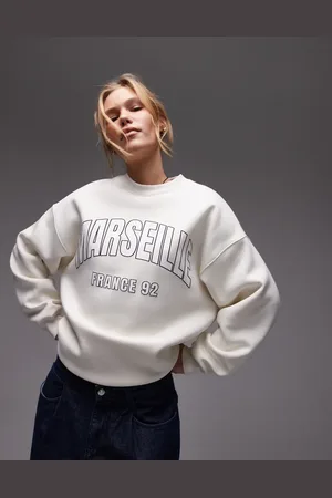 Topshop Graphic Marseille oversized sweatshirt in ecru