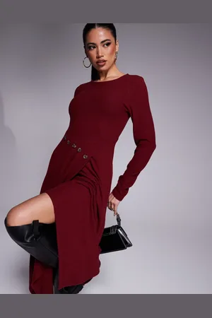 ASOS Asymmetric button wrap maxi dress in burgundy