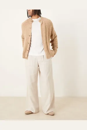ASOS Loose fit smart trousers with wide waistband and linen blend in neutral