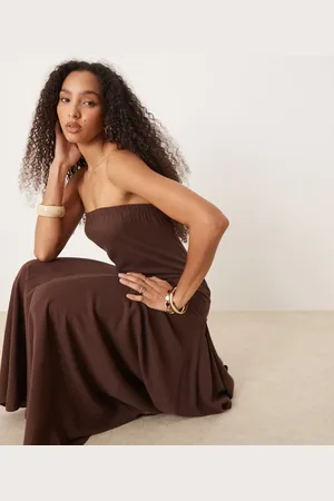 ASOS Linen blend trapeze maxi dress in chocolate