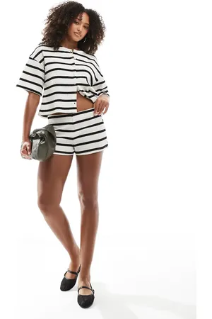ASOS Stripe cut and sew micro short co ord in ivory