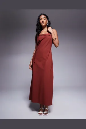ASOS Halter neck maxi dress with knot detail in toasted