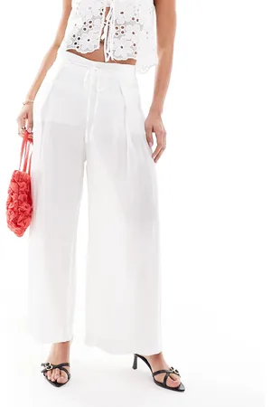 Bershka Wide leg linen trousers in